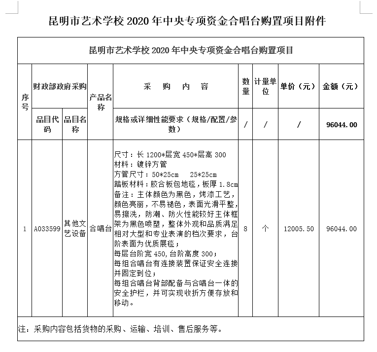 【公告】昆明市艺术学校2020年中央专项资金合唱台购置项目竞争性谈判公告